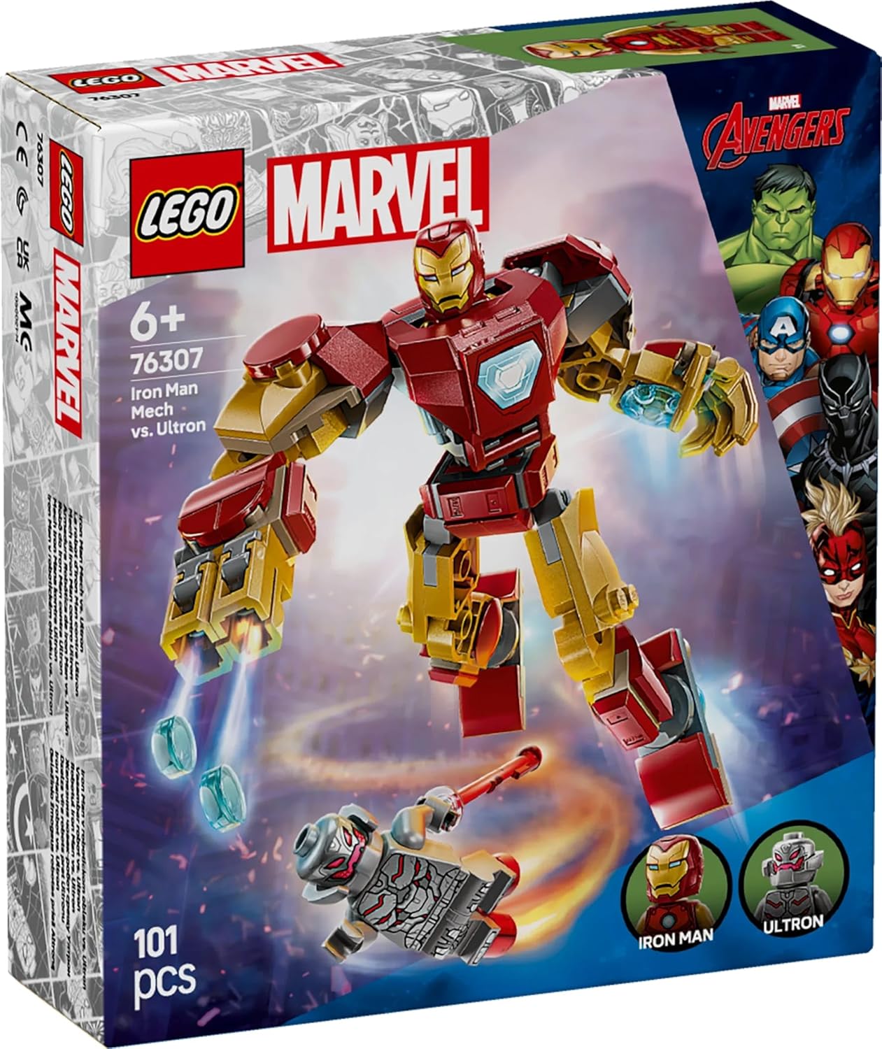 LEGO | Marvel Iron Man Mech vs. Ultron - Buildable Super Hero Toy with 2 Minifigures - Build-and-Play Figure Set - Ramadan Gift for 6 Plus Year Old Boys & Girls 76307