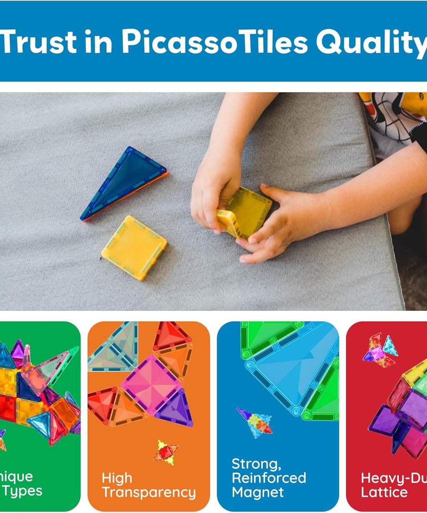 PicassoTiles 80 Piece Magnetic Building Block Mini Diamond Series – Travel Size On-The-Go STEM Construction Toy for Kids 3+