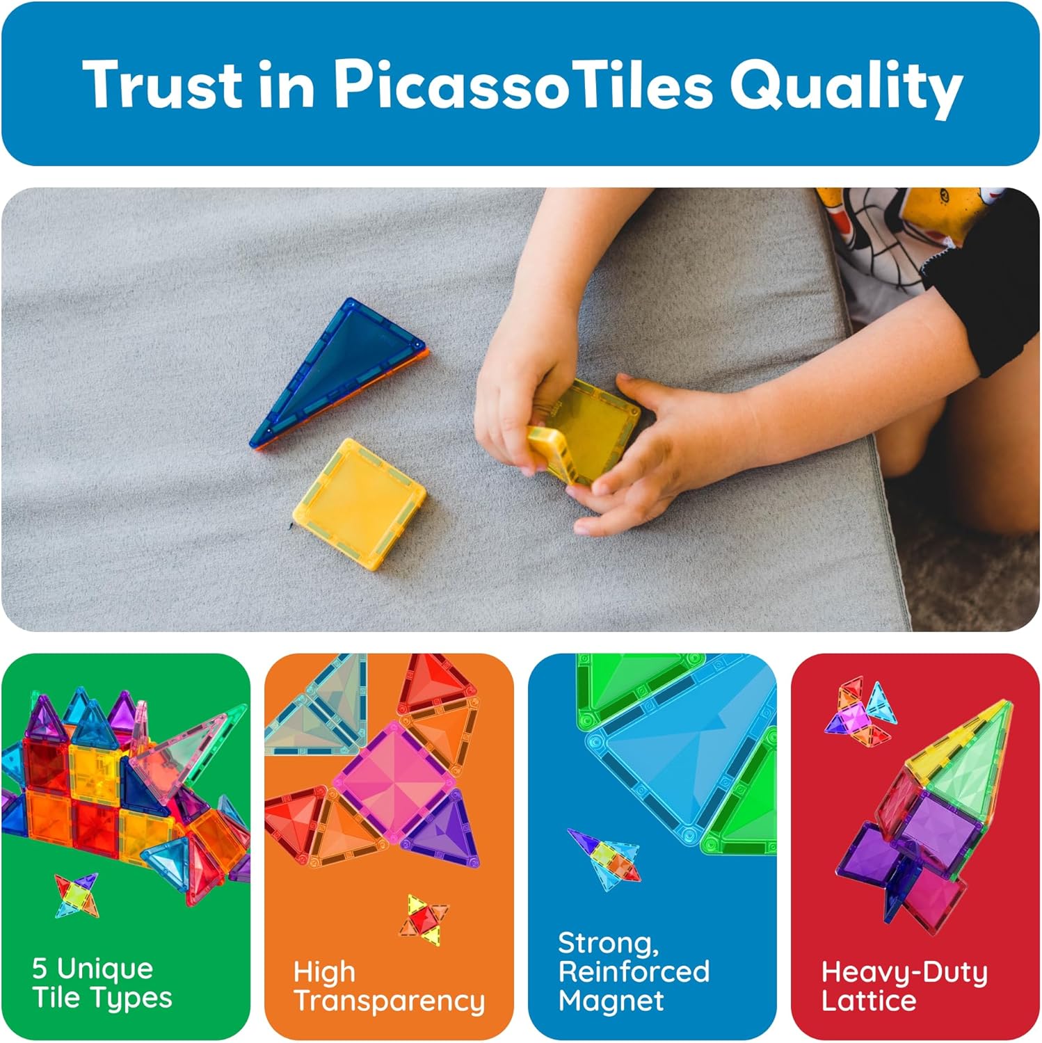 PicassoTiles 80 Piece Magnetic Building Block Mini Diamond Series – Travel Size On-The-Go STEM Construction Toy for Kids 3+
