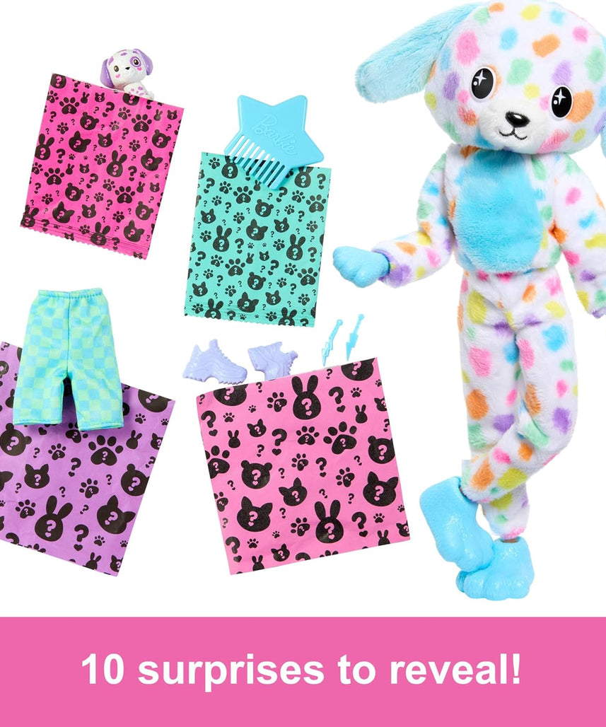 Barbie Cutie Reveal Color Dream Dalmatian Doll with Rainbow Plush & 10 Color-Changing Surprise Accessories, Ages 3+