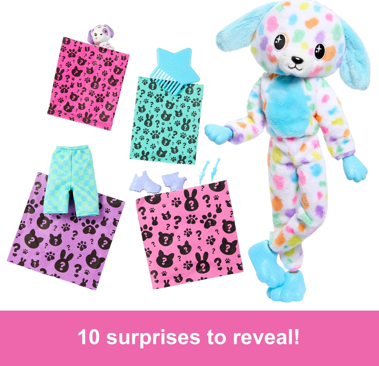 Barbie Cutie Reveal Color Dream Dalmatian Doll with Rainbow Plush & 10 Color-Changing Surprise Accessories, Ages 3+
