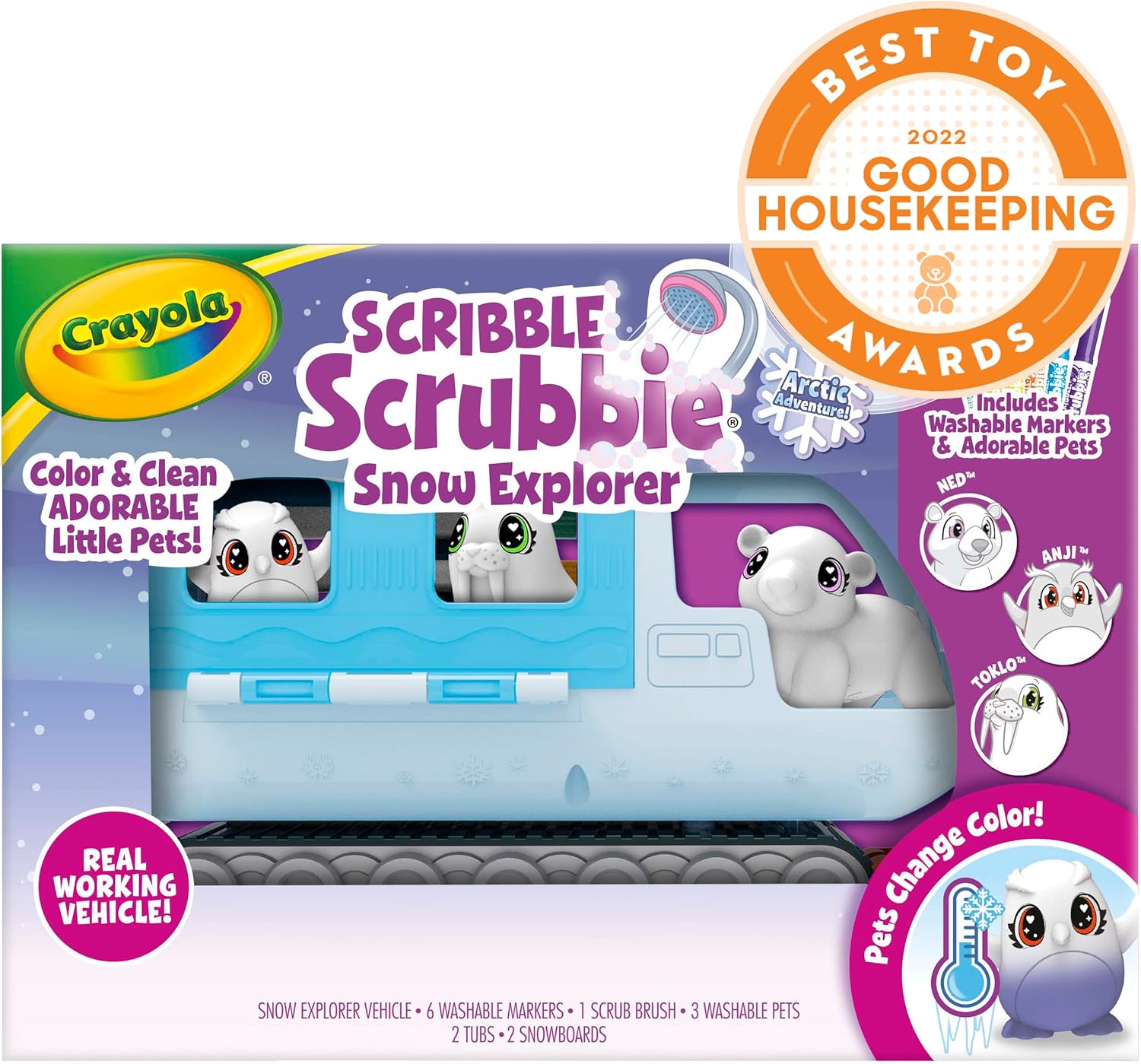 CRAYOLA Scribble Scrubbie Pets Arctic Snow Explorer, Color & Wash Creative Toy, Gift for Kids, Blue,white Age 3, 4, 5, 6 747479