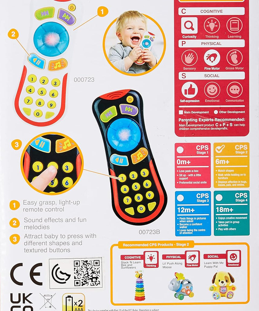 Winfun Light ’N Sounds Baby Remote Control Toy for Infants 6+ Months, Interactive Light-Up Musical Toy with Sound Effects, Easy-Grip Educational Baby Toy