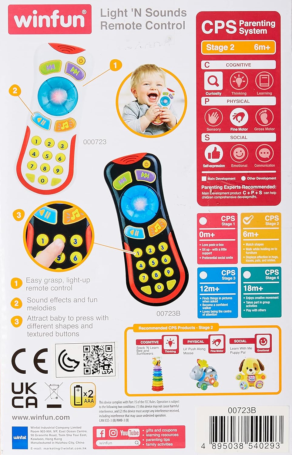 Winfun Light ’N Sounds Baby Remote Control Toy for Infants 6+ Months, Interactive Light-Up Musical Toy with Sound Effects, Easy-Grip Educational Baby Toy