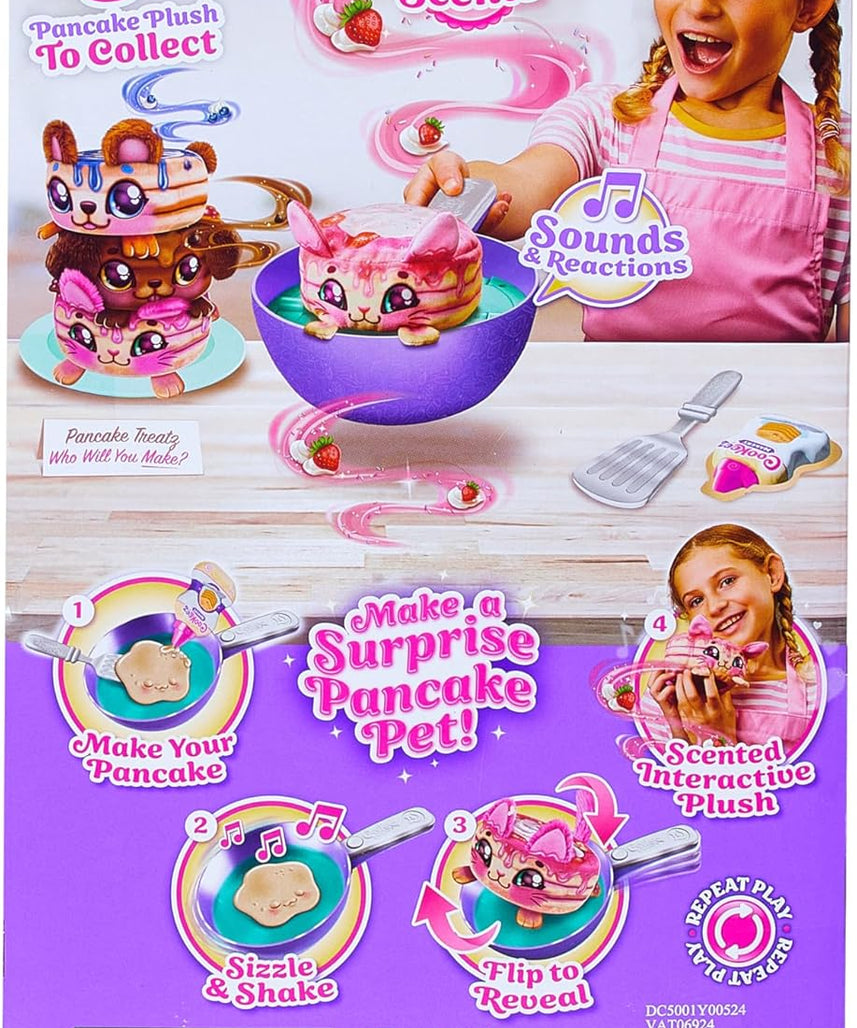 Cookeez Makery Pancake Treatz Interactive Plush Toy, Mix and Flip Surprise Pancake Plush, Scented Sound Plush Friend, Kids Creative Play Toy, 5 Years+