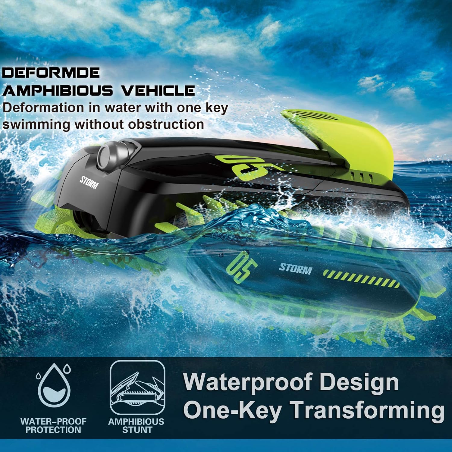 Crazy Aaron 2.4G 4 Channel Amphibious Stunt RC Car with Multi Direction Control, Remote Control Vehicle Toy, 6+