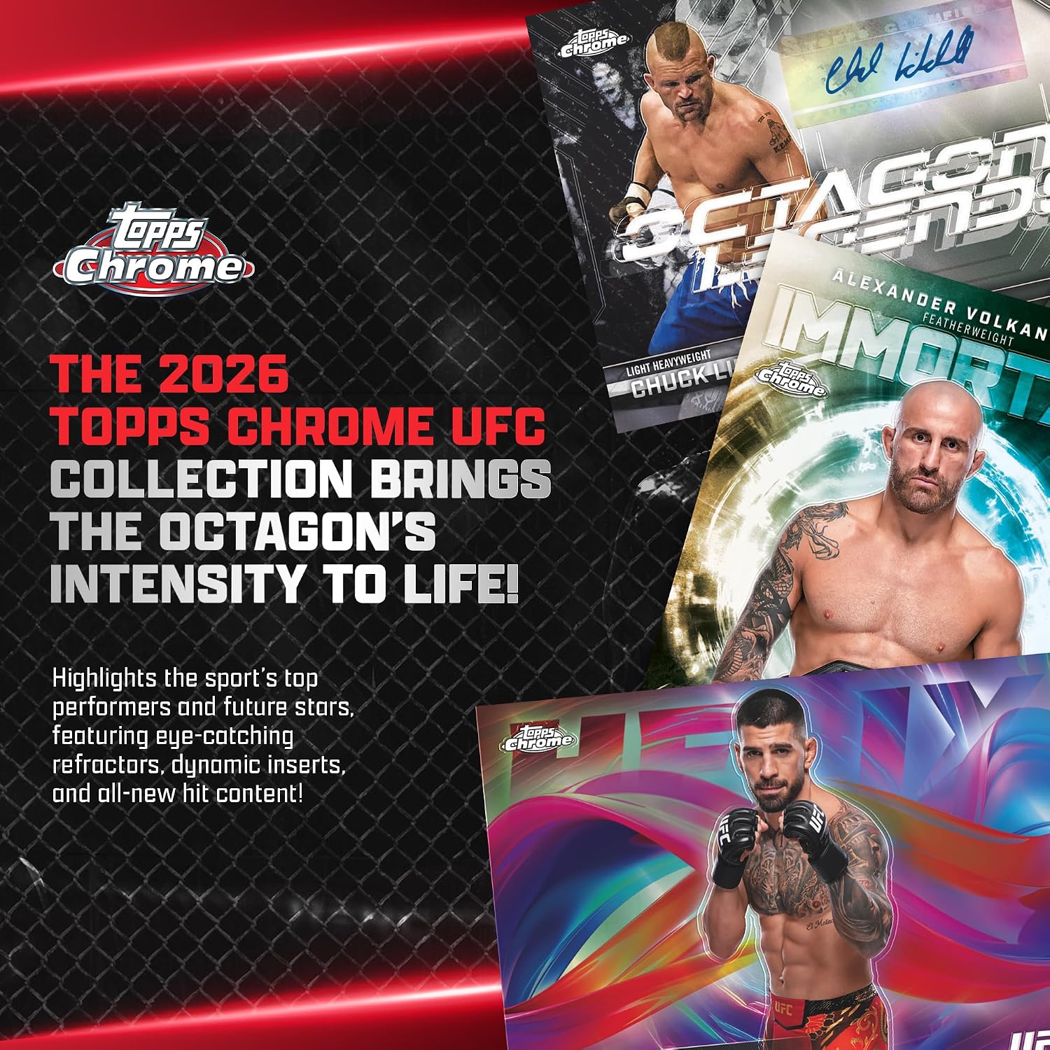 Topps Chrome UFC 2026 Factory Sealed Value Box Trading Cards, Collectible UFC Card Set with Refractors & Inserts, Ages 6+