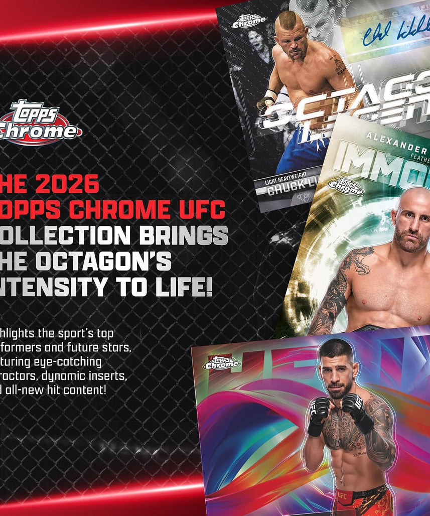 Topps Chrome UFC 2026 Factory Sealed Mega Box Trading Cards, Premium Collectible UFC Card Set with Refractors & Inserts, Ages 6+