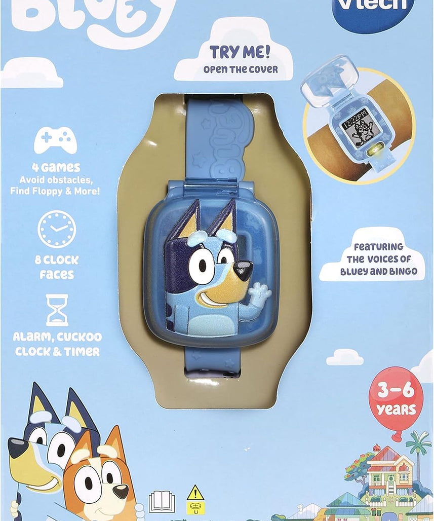 VTech Bluey Wackadoo Learning Watch Interactive Toddler Wristwatch with Stopwatch Timer Alarm Games Voice Guided by Bluey and Bingo Educational Role Play Toy for Kids Ages 3-6, Medium, Blue