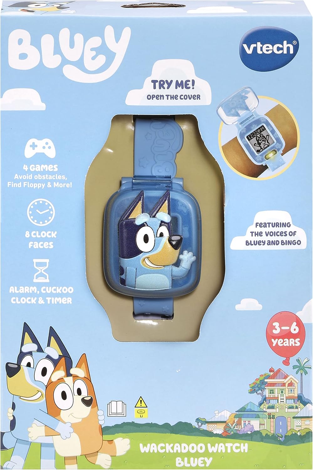 VTech Bluey Wackadoo Learning Watch Interactive Toddler Wristwatch with Stopwatch Timer Alarm Games Voice Guided by Bluey and Bingo Educational Role Play Toy for Kids Ages 3-6, Medium, Blue