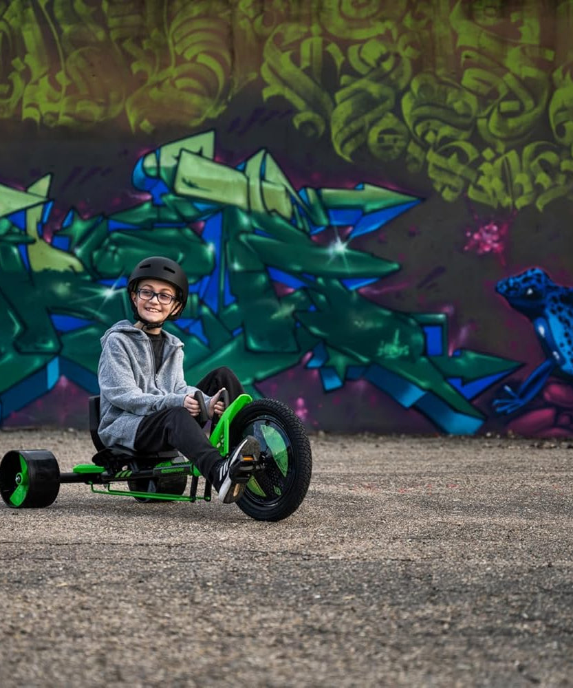 Huffy Green Machine 16 Inch Drift Trike, Pedal Powered Ride On with Dual Stick Steering and Adjustable Seat, Kids Outdoor Spin and Drift Trike, Ages 5Y+