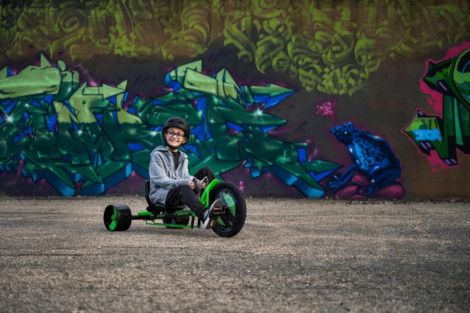Huffy Green Machine 16 Inch Drift Trike, Pedal Powered Ride On with Dual Stick Steering and Adjustable Seat, Kids Outdoor Spin and Drift Trike, Ages 5Y+