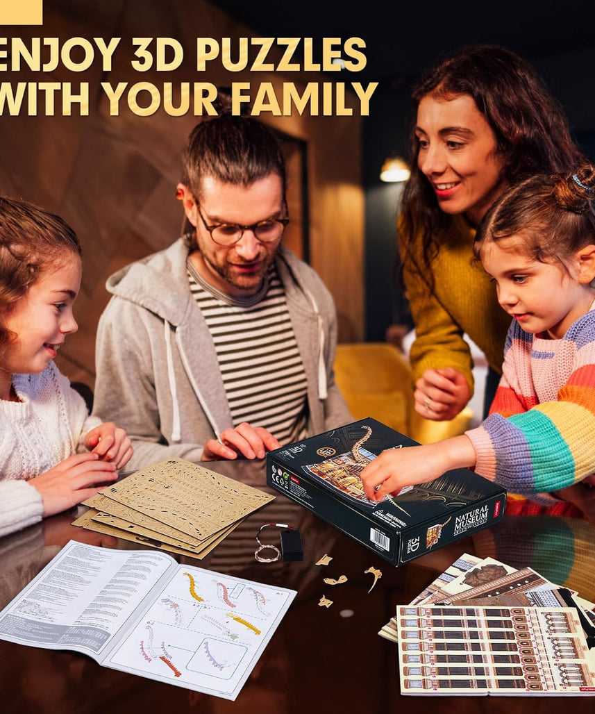 CubicFun Natural Museum Brachiosaurus 3D Puzzle Skeleton Model Kit with LED Lights, 216-Piece Dinosaur Fossil STEM Building Set for Kids & Adults