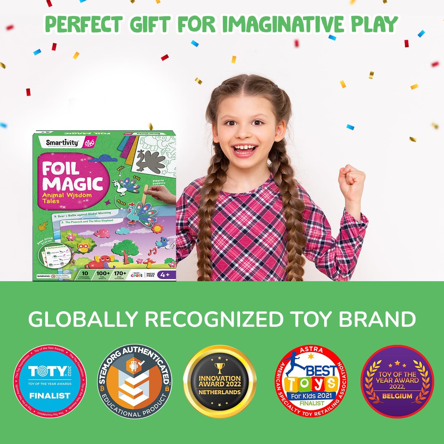 Smartivity Art & Craft Activity Kit- Foil Magic Animals Theme Craft Kit for Kids Age 4-10 Years, 100+ Foil Sheet, 10 Canvases, 170+ Stickers, Birthday Gift for Boys & Girls Ages 4,5,6,7,8,9,10