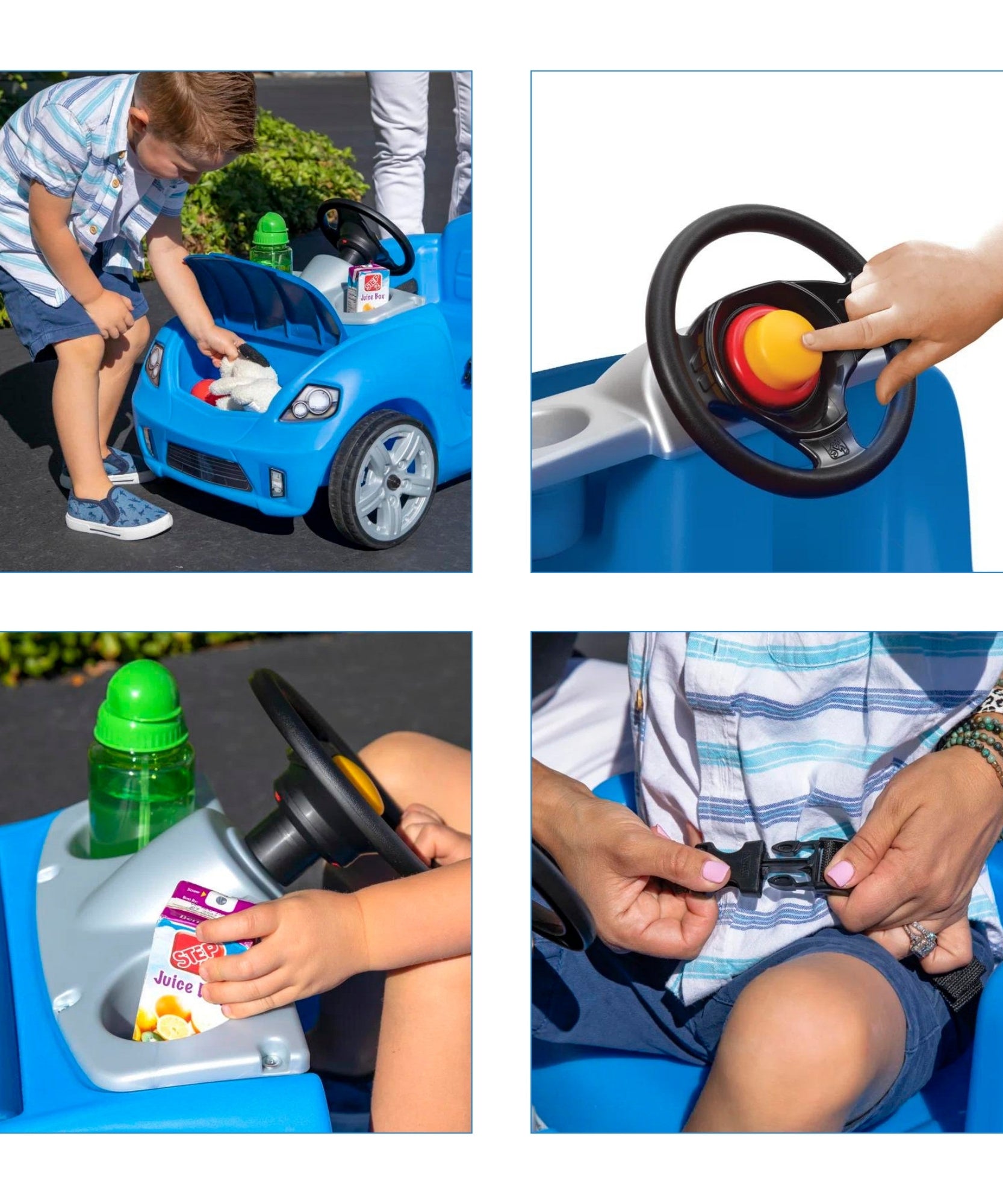 Step2 Whisper Ride II, Single Seater Kids Push Car, Easy to Store Ride On Toy with Seatbelt, Horn and Storage Trunk, Suitable for Children both Boys and Girls Aged 18m and Above, Blue, Pink