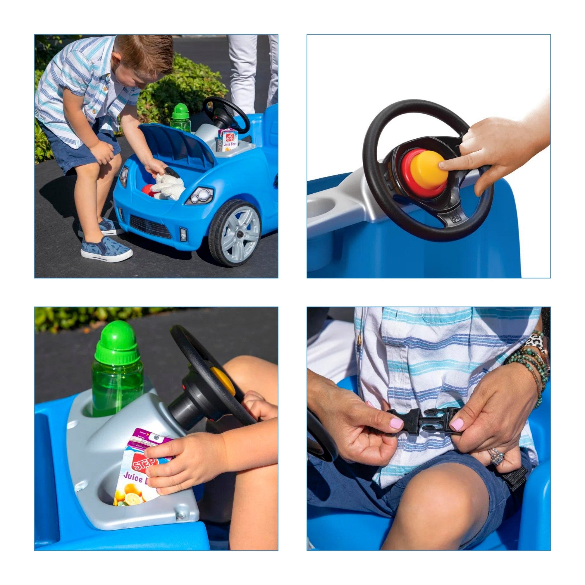 Step2 Whisper Ride II, Single Seater Kids Push Car, Easy to Store Ride On Toy with Seatbelt, Horn and Storage Trunk, Suitable for Children both Boys and Girls Aged 18m and Above, Blue, Pink