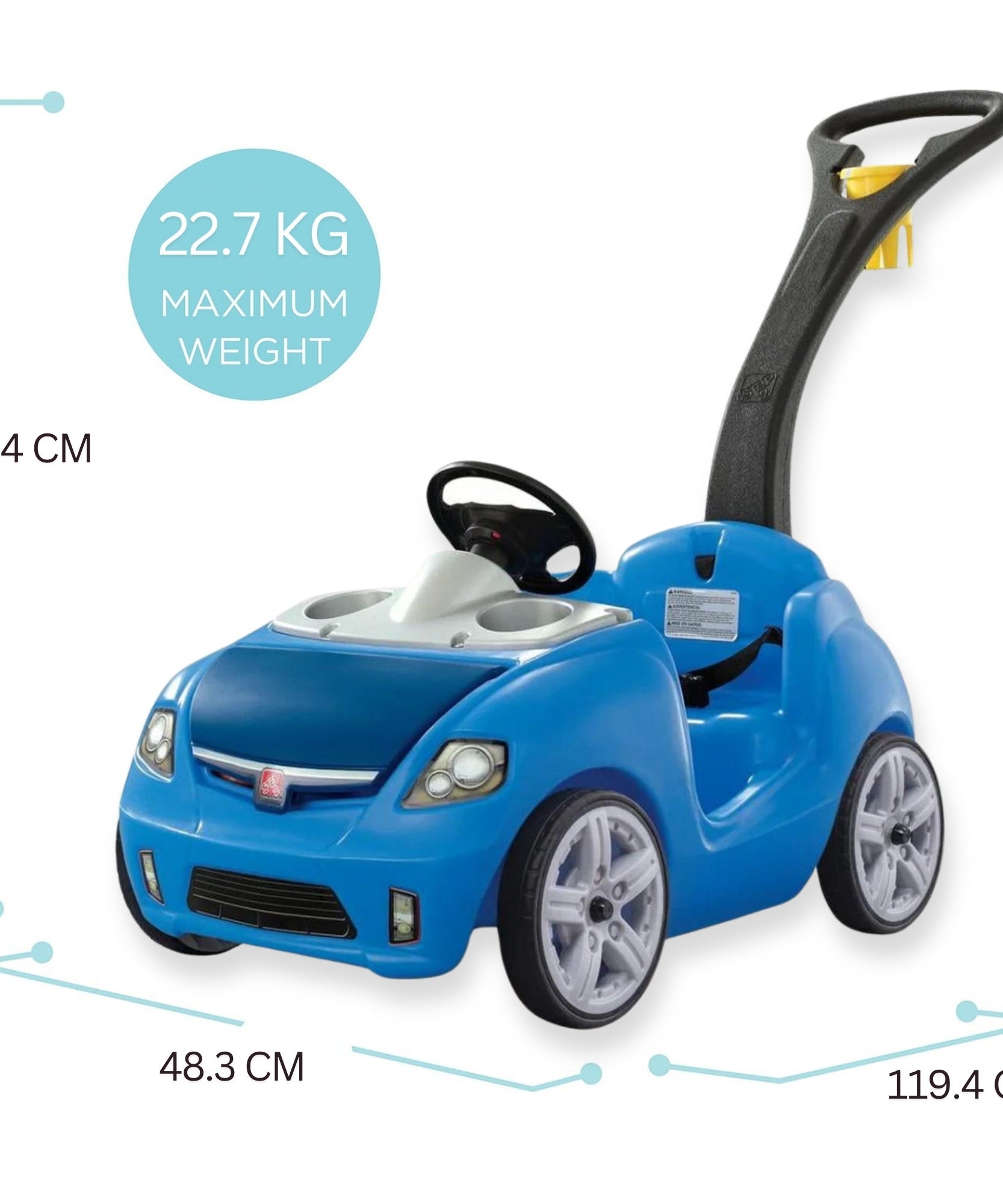 Step2 Whisper Ride II, Single Seater Kids Push Car, Easy to Store Ride On Toy with Seatbelt, Horn and Storage Trunk, Suitable for Children both Boys and Girls Aged 18m and Above, Blue, Pink