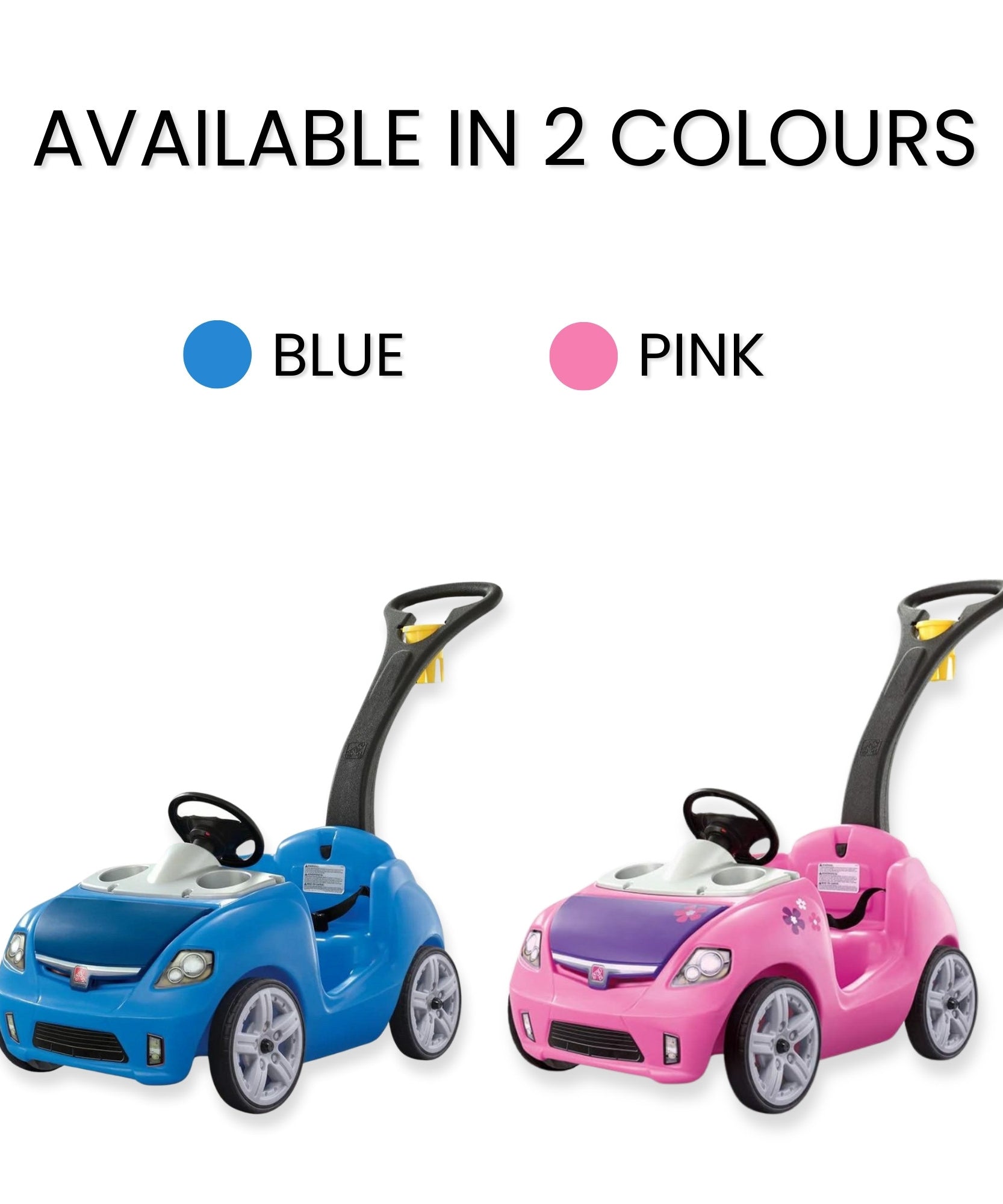 Step2 Whisper Ride II, Single Seater Kids Push Car, Easy to Store Ride On Toy with Seatbelt, Horn and Storage Trunk, Suitable for Children both Boys and Girls Aged 18m and Above, Blue, Pink