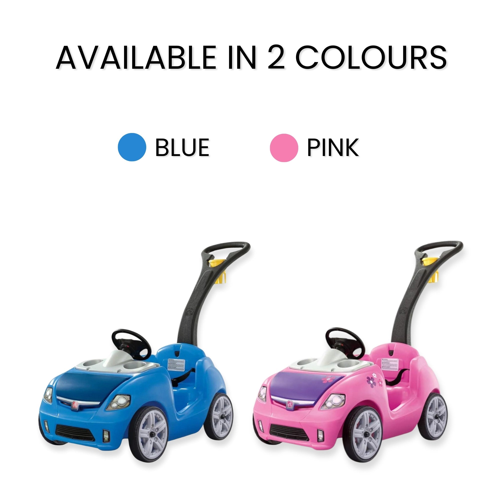 Step2 Whisper Ride II, Single Seater Kids Push Car, Easy to Store Ride On Toy with Seatbelt, Horn and Storage Trunk, Suitable for Children both Boys and Girls Aged 18m and Above, Blue, Pink