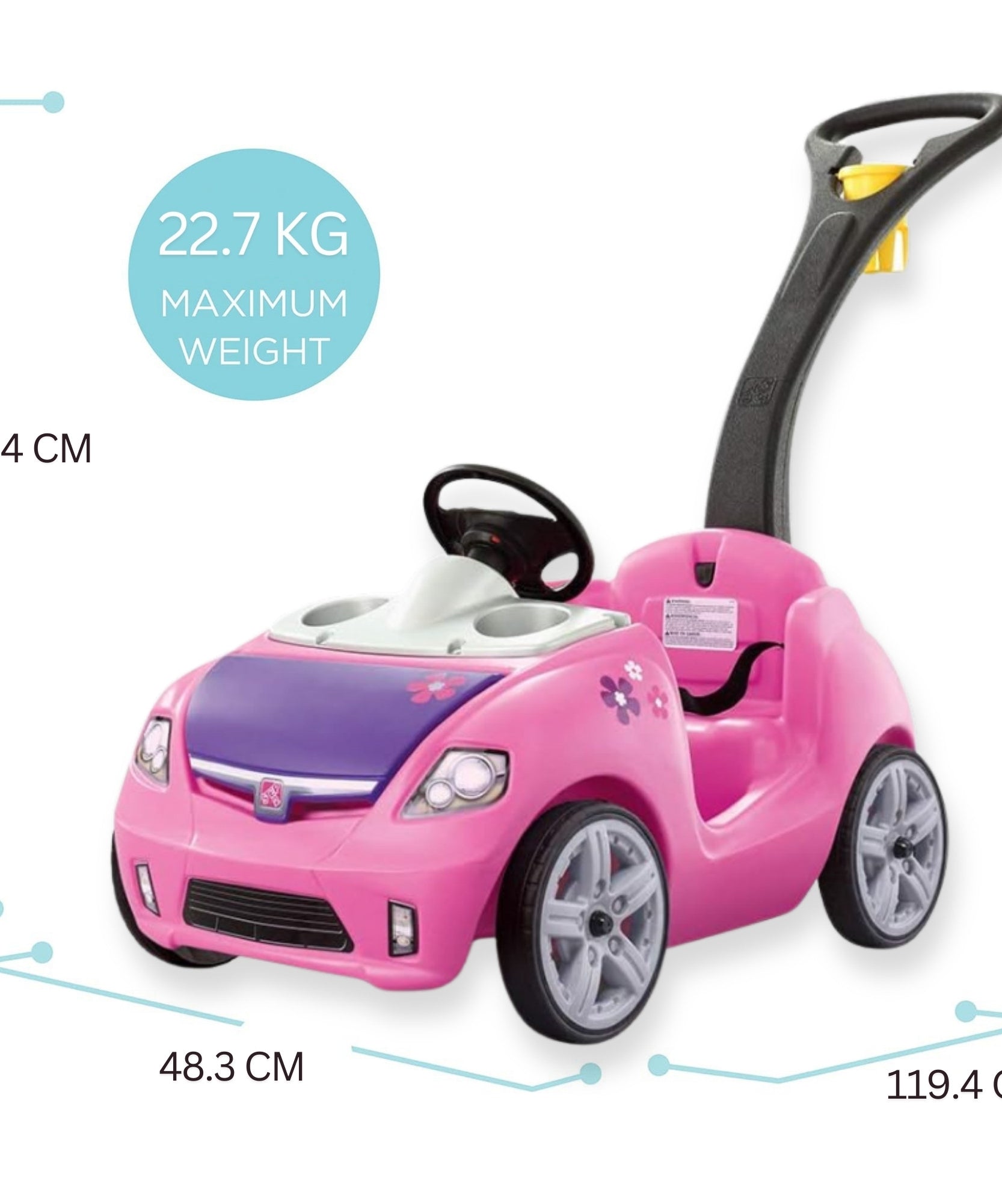 Step2 Whisper Ride II, Single Seater Kids Push Car, Easy to Store Ride On Toy with Seatbelt, Horn and Storage Trunk, Suitable for Children both Boys and Girls Aged 18m and Above, Blue, Pink