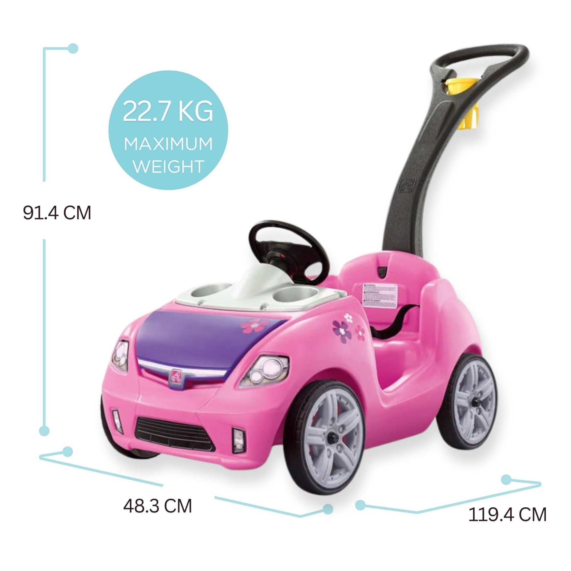 Step2 Whisper Ride II, Single Seater Kids Push Car, Easy to Store Ride On Toy with Seatbelt, Horn and Storage Trunk, Suitable for Children both Boys and Girls Aged 18m and Above, Blue, Pink