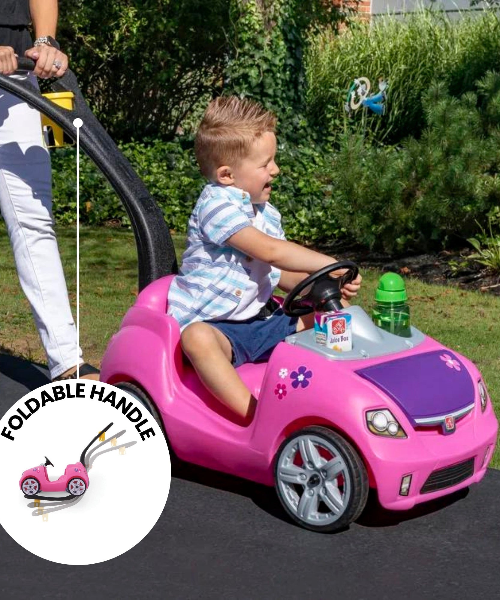Step2 Whisper Ride II, Single Seater Kids Push Car, Easy to Store Ride On Toy with Seatbelt, Horn and Storage Trunk, Suitable for Children both Boys and Girls Aged 18m and Above, Blue, Pink