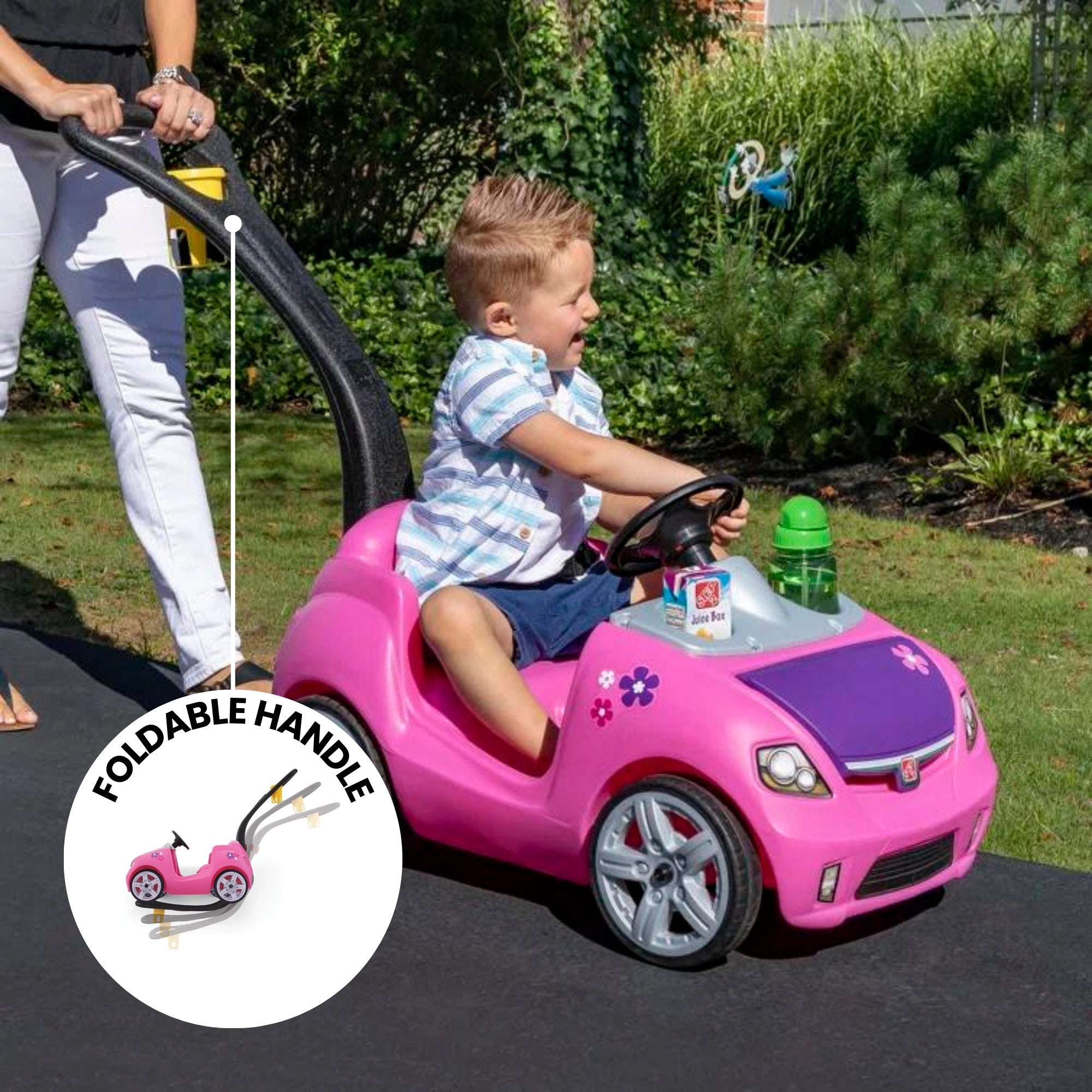 Step2 Whisper Ride II, Single Seater Kids Push Car, Easy to Store Ride On Toy with Seatbelt, Horn and Storage Trunk, Suitable for Children both Boys and Girls Aged 18m and Above, Blue, Pink