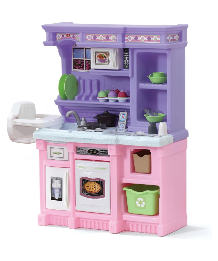 Step2 Little Bakers Kitchen 825100, Kids Pretend Play Kitchen with Accessories, Electronic Stove Sounds, Built-in Doll Seat, Granite Countertop, Ages 2+