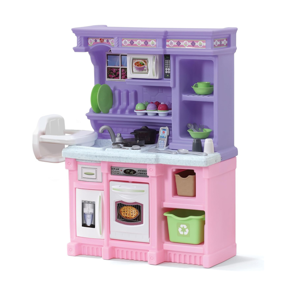 مطبخ الخبازين الصغار من ستيب 2، 825100، مطبخ تظاهري للأطفال مع ملحقات، أصوات موقد إلكتروني، مقعد دمية مدمج، سطح من الجرانيت، مناسب للأعمار من سنتين فما فوق