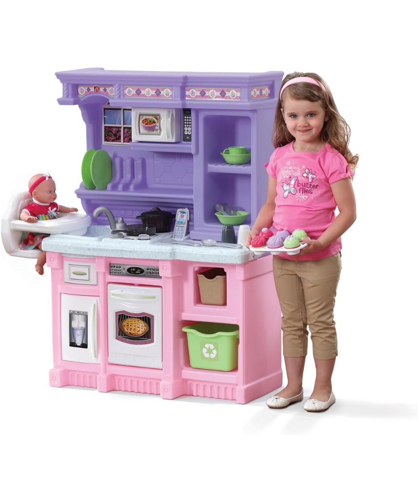 Step2 Little Bakers Kitchen 825100, Kids Pretend Play Kitchen with Accessories, Electronic Stove Sounds, Built-in Doll Seat, Granite Countertop, Ages 2+