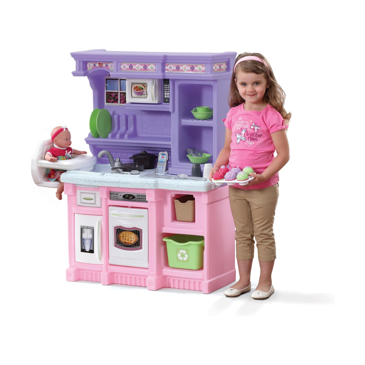 مطبخ الخبازين الصغار من ستيب 2، 825100، مطبخ تظاهري للأطفال مع ملحقات، أصوات موقد إلكتروني، مقعد دمية مدمج، سطح من الجرانيت، مناسب للأعمار من سنتين فما فوق