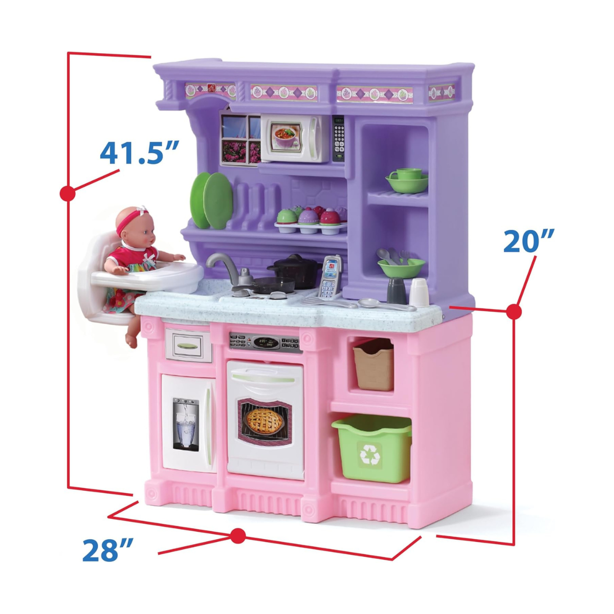 Step2 Little Bakers Kitchen 825100, Kids Pretend Play Kitchen with Accessories, Electronic Stove Sounds, Built-in Doll Seat, Granite Countertop, Ages 2+