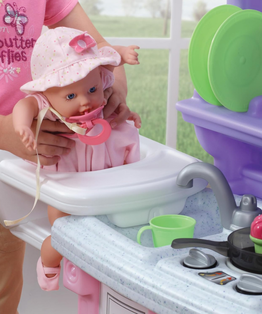 Step2 Little Bakers Kitchen 825100, Kids Pretend Play Kitchen with Accessories, Electronic Stove Sounds, Built-in Doll Seat, Granite Countertop, Ages 2+