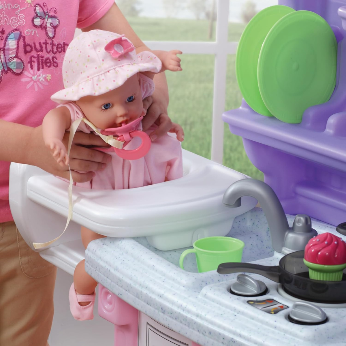 Step2 Little Bakers Kitchen 825100, Kids Pretend Play Kitchen with Accessories, Electronic Stove Sounds, Built-in Doll Seat, Granite Countertop, Ages 2+