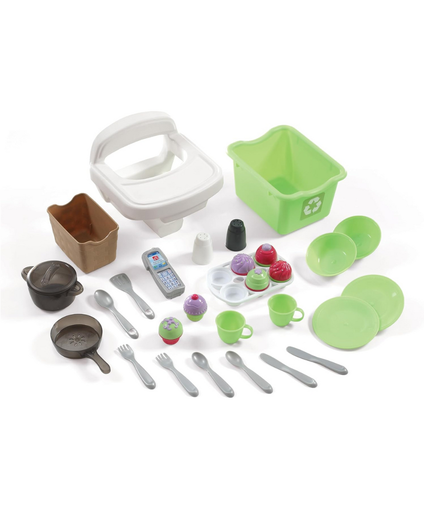 Step2 Little Bakers Kitchen 825100, Kids Pretend Play Kitchen with Accessories, Electronic Stove Sounds, Built-in Doll Seat, Granite Countertop, Ages 2+