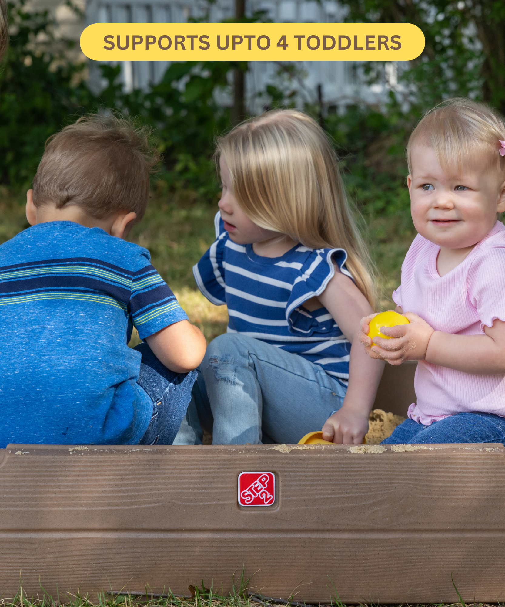 Step2 Play & Store Sandbox with Lid, Outdoor Sandpit, Sensory Play and Activity Toy with 4 Molded Seats, Backyard Garden Sandpit with 90 kg Holding Capacity, Suitable for Toddlers Aged 2+