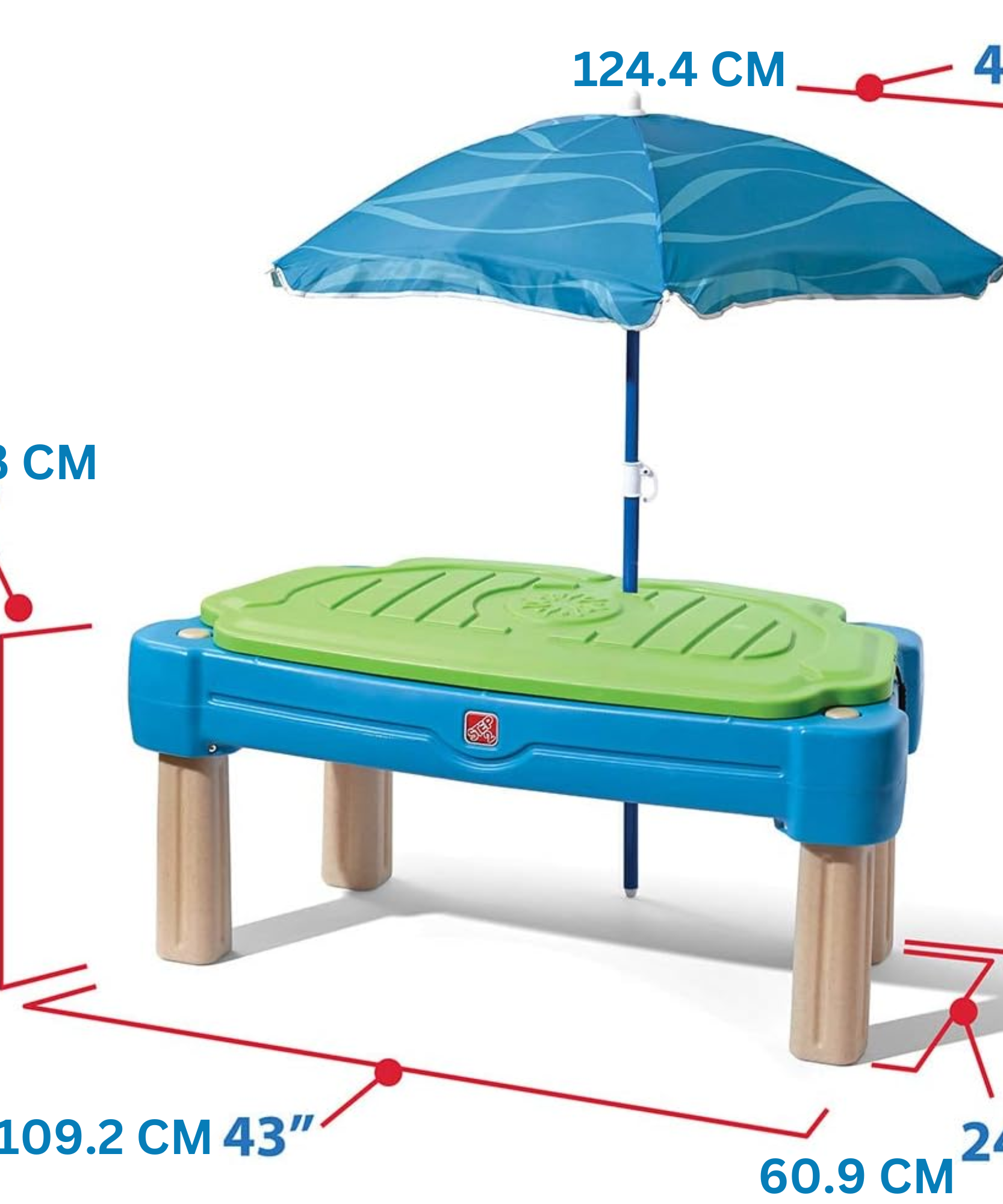 مجموعة ألعاب ستيب 2 كاسكيدينج كوف مع مظلة، وطاولة رمل وماء خارجية مع غطاء، ومجموعة ألعاب حسية، ولعبة نشاط مع ملحقات من 6 قطع تتضمن قوارب ومجرفة ودلو، ولعبة STEM في الفناء الخلفي للأطفال من سن 1.5 سنة فما فوق