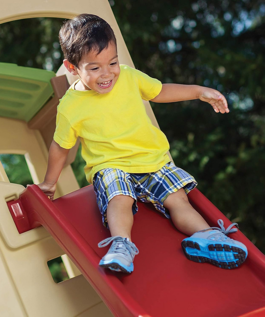 Step2 Neighborhood Fun Center 851000, Kids Outdoor Playhouse with Slide, Activity Wall, Snack Table & Seats, Durable Poly Construction, Ages 2+