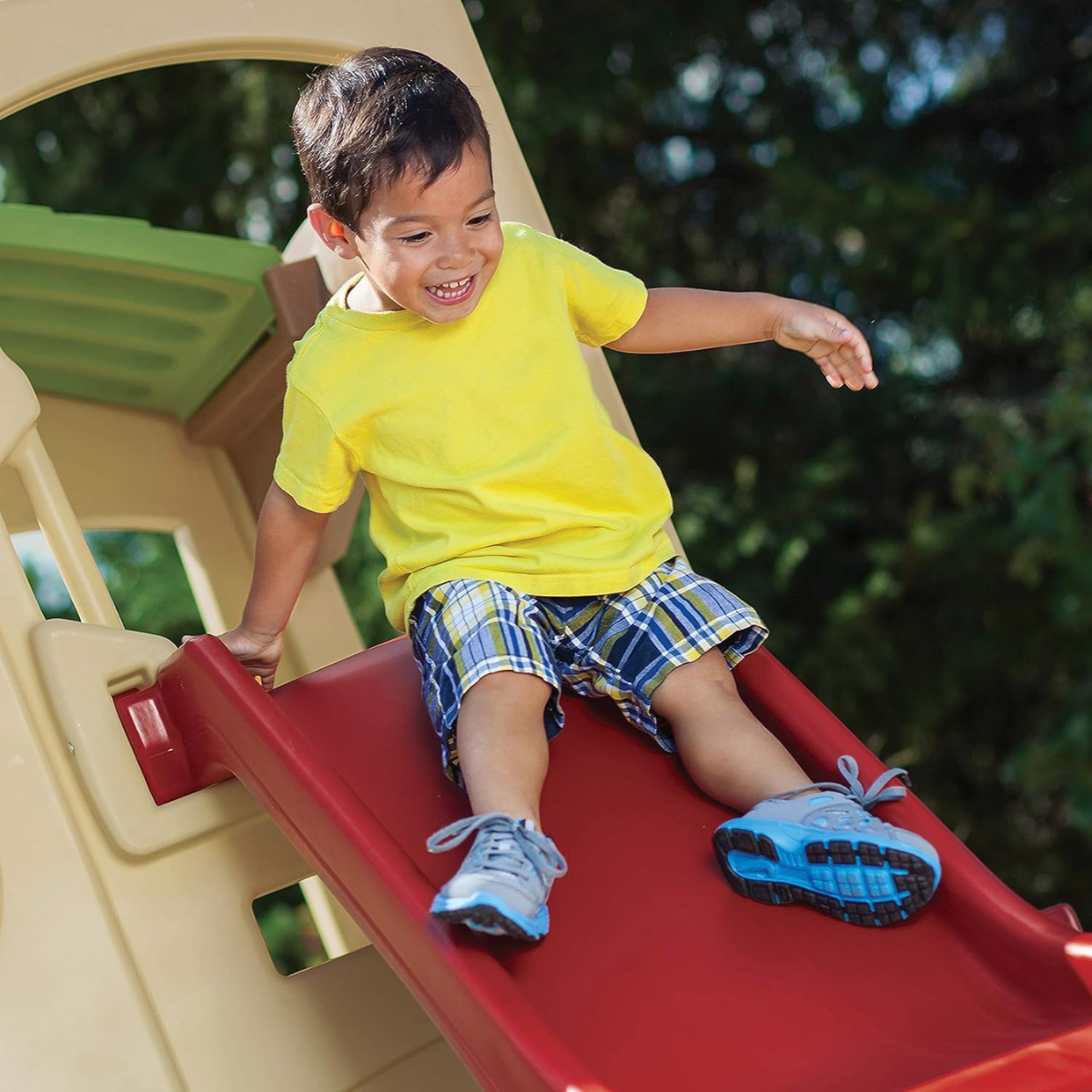 مركز المرح الحي من ستيب 2، 851000، بيت لعب خارجي للأطفال مع زحليقة، جدار أنشطة، طاولة وجبات خفيفة ومقاعد، هيكل بولي متين، مناسب للأعمار من سنتين فما فوق