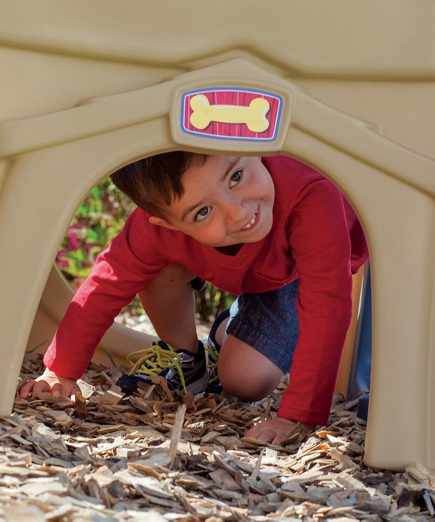 Step2 Neighborhood Fun Center 851000, Kids Outdoor Playhouse with Slide, Activity Wall, Snack Table & Seats, Durable Poly Construction, Ages 2+