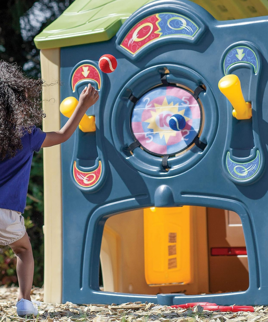 Step2 Neighborhood Fun Center 851000, Kids Outdoor Playhouse with Slide, Activity Wall, Snack Table & Seats, Durable Poly Construction, Ages 2+