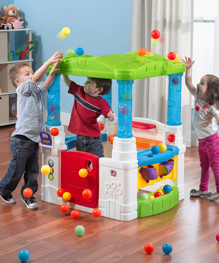 Step2 WonderBall Fun House Playhouse 853900, Kids Indoor & Outdoor Playhouse with Ball Maze, Flipper Game, Dutch Door & 20 Play Balls, Multi-Colour, Ages 18M+
