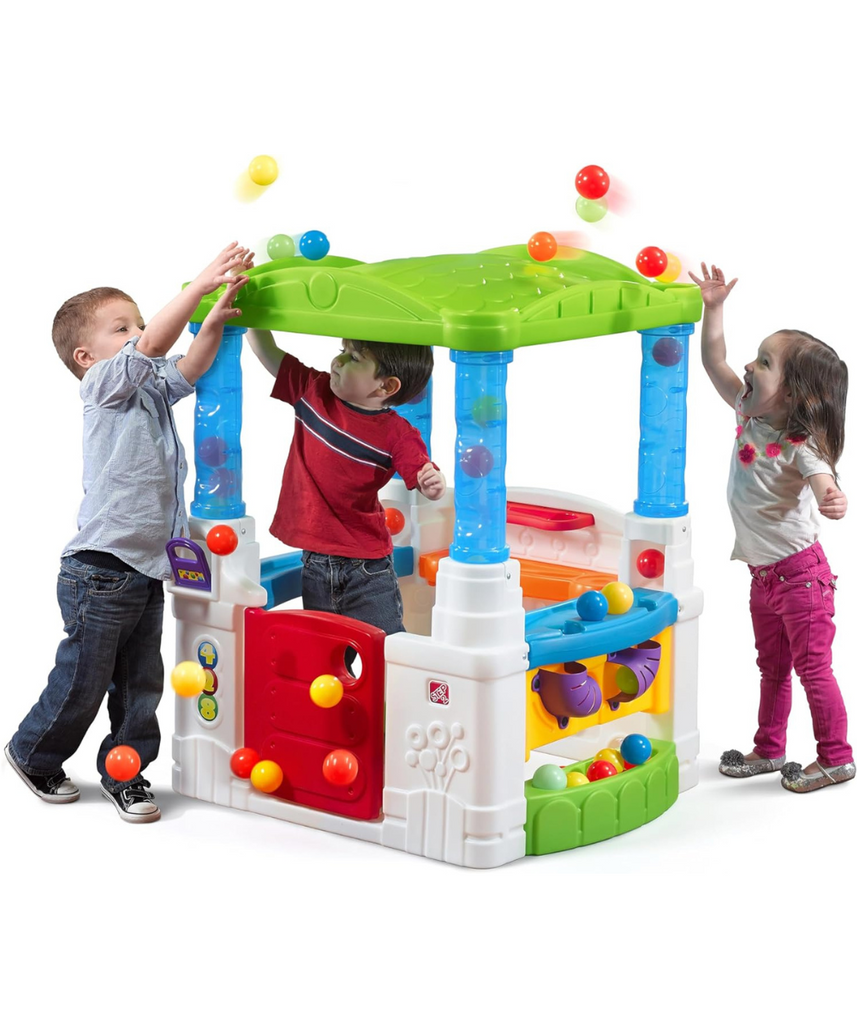 Step2 WonderBall Fun House Playhouse 853900, Kids Indoor & Outdoor Playhouse with Ball Maze, Flipper Game, Dutch Door & 20 Play Balls, Multi-Colour, Ages 18M+