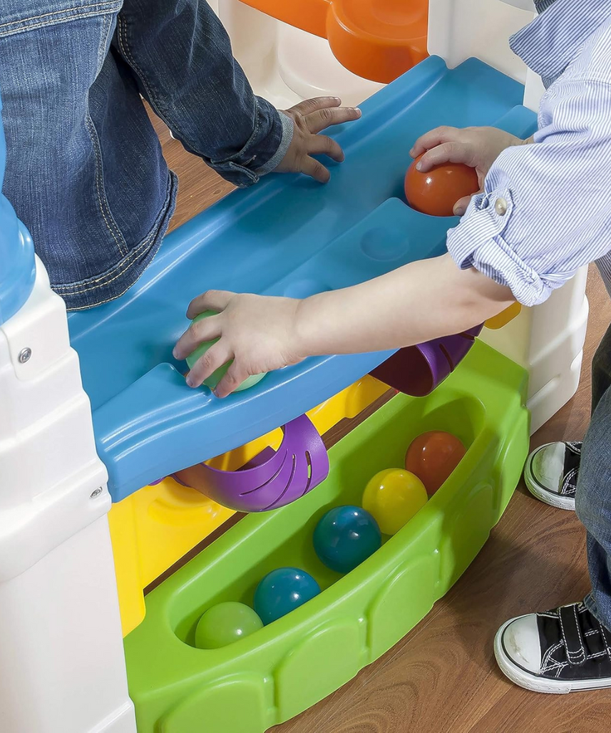 Step2 WonderBall Fun House Playhouse 853900, Kids Indoor & Outdoor Playhouse with Ball Maze, Flipper Game, Dutch Door & 20 Play Balls, Multi-Colour, Ages 18M+