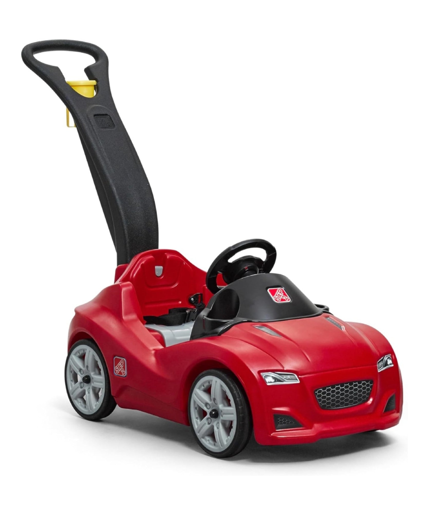 Step2 Whisper Ride Cruiser, Single Seater Kids Push Car, Easy to Store Ride On Toy with Seatbelt, Horn and Storage Trunk, Suitable for Children both Boys and Girls Aged 18m+, Blue, Pink, Red, Grey