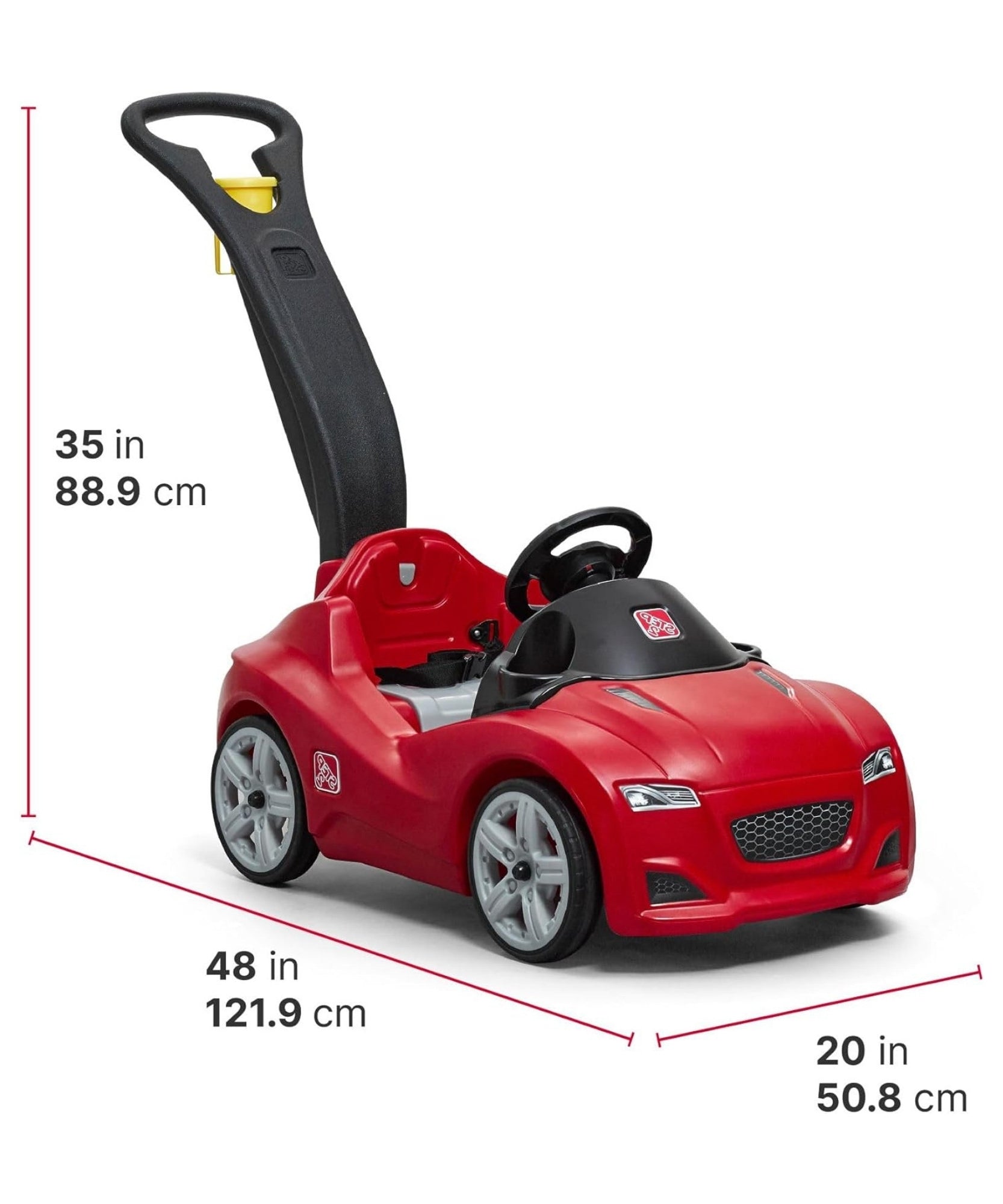 Step2 Whisper Ride Cruiser, Single Seater Kids Push Car, Easy to Store Ride On Toy with Seatbelt, Horn and Storage Trunk, Suitable for Children both Boys and Girls Aged 18m and Above, Red