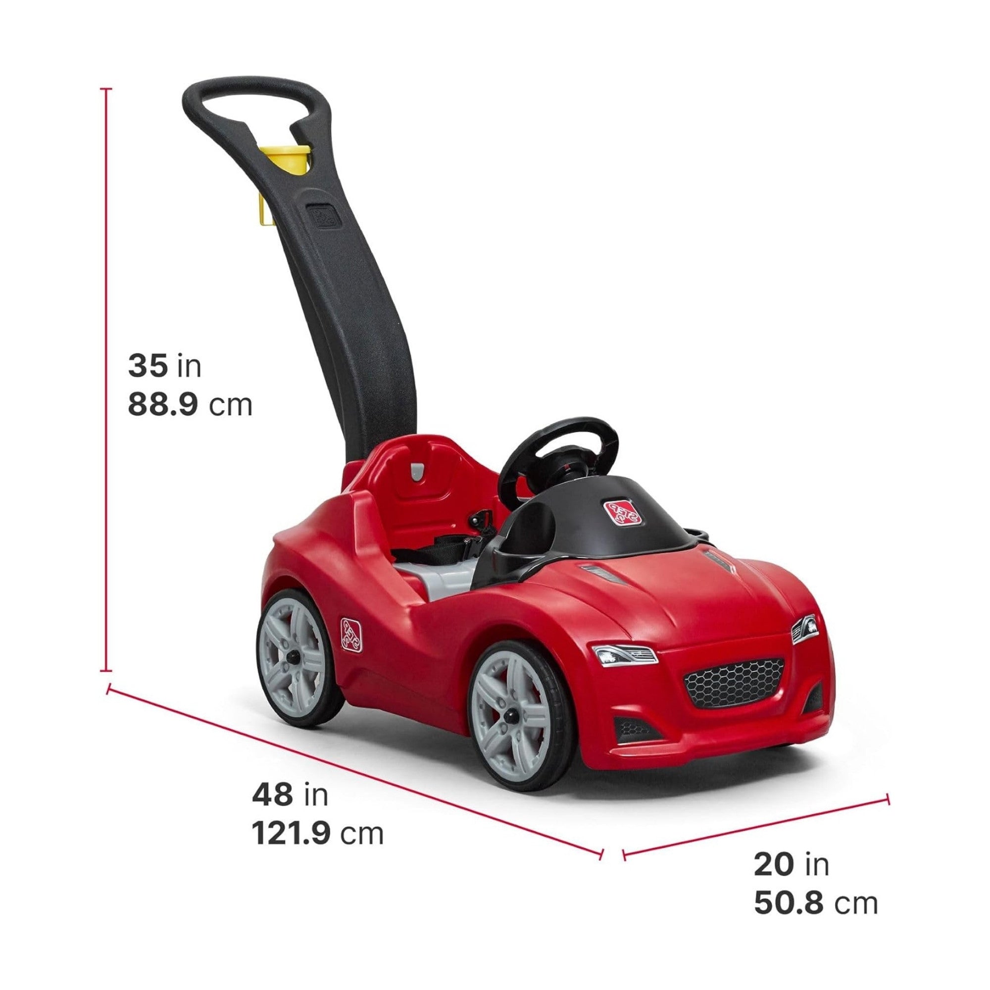 Step2 Whisper Ride Cruiser, Single Seater Kids Push Car, Easy to Store Ride On Toy with Seatbelt, Horn and Storage Trunk, Suitable for Children both Boys and Girls Aged 18m and Above, Red