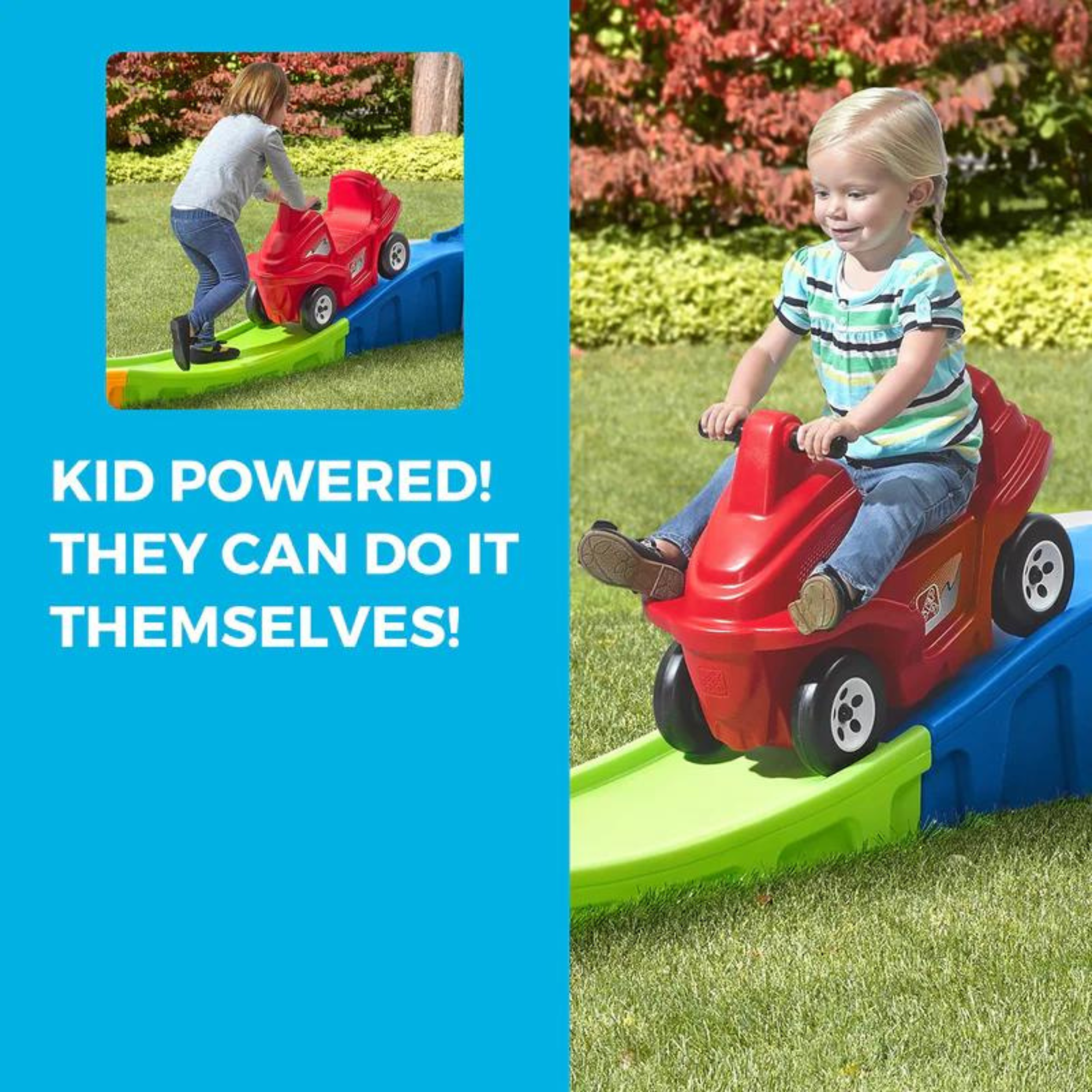 Step2 Anniversary Edition Up & Down Roller Coaster, 10 ft Indoor and Outdoor Toy with Coaster Car, Molded in Steps, 23 kg Weight Capacity Push Ride On Toy, Single Car Suitable for Kids Aged 2+