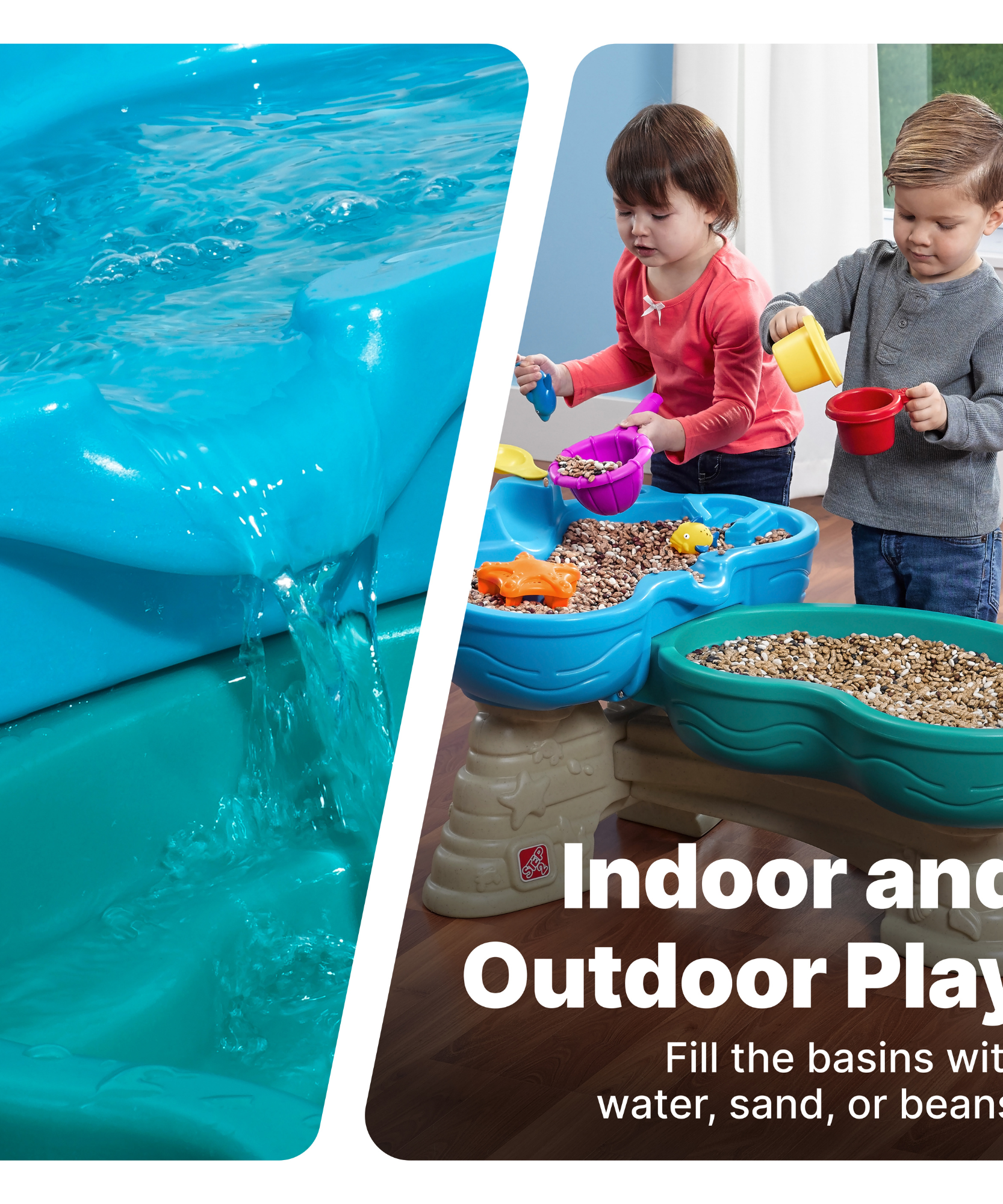طاولة مياه ستيب 2 سبلاش آند سبلاش سيواي مع مظلة، طاولة مياه خارجية ولعبة نشاط مع 10 قطع من الملحقات، لعبة STEM للحديقة الخلفية مناسبة للأطفال من الأولاد والبنات من سن 1.5 سنة فما فوق