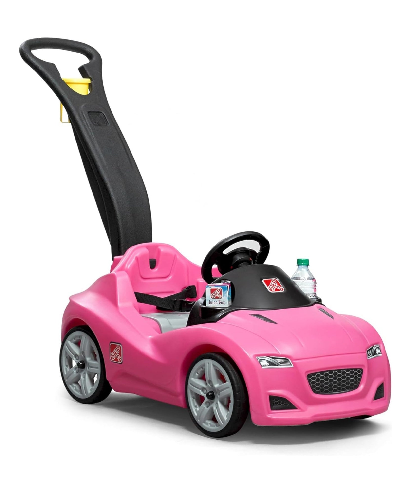 Step2 Whisper Ride Cruiser, Single Seater Kids Push Car, Easy to Store Ride On Toy with Seatbelt, Horn and Storage Trunk, Suitable for Children both Boys and Girls Aged 18m and Above, Pink
